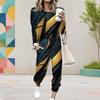 Women Plus Size Dark Purple Halloween Printed Round Neck Long Sleeve Cuffed Top Pocket Cuffed Pants Two Piece Set