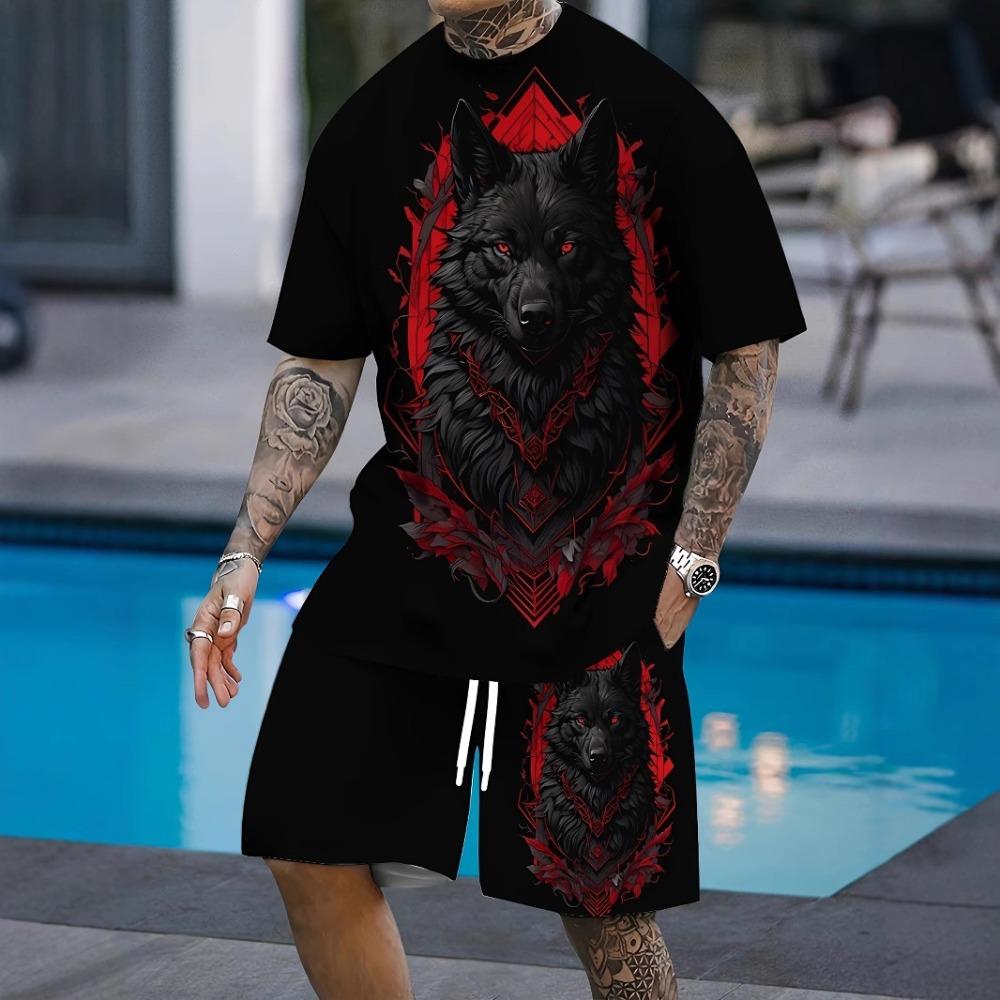 Pánský letní pohodlný módní dvoudílný set Plážová dovolená Volný sportovní styl Krátký rukáv Volný Oversized Prodyšný Sportovní oblečení