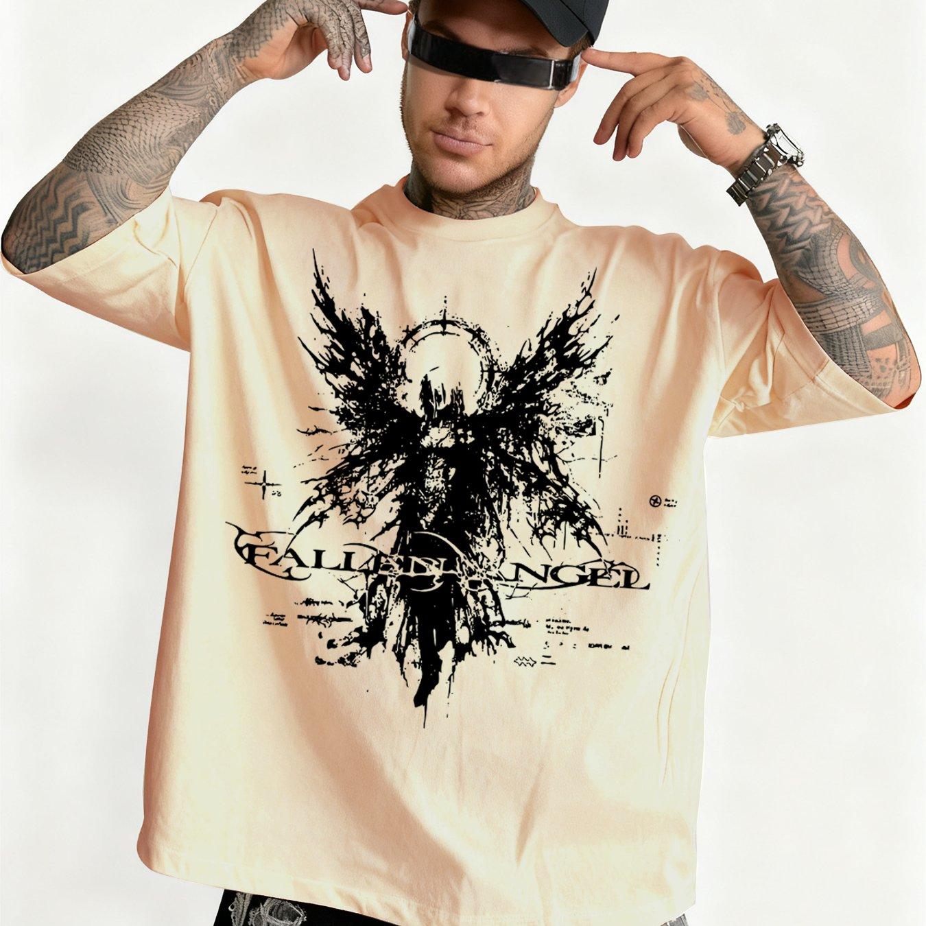 Hip-Hop Street Men S Gothic Angel Print Short-Sleeve T-Shirt L абрикосовый