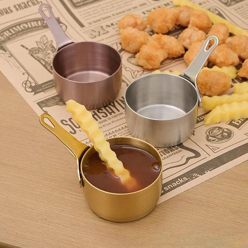 Stainless Steel 304 Sauce Cup Dipping Handle Restaurant American Steak Tomato Seasoning Bowl Small Portable and Convenient