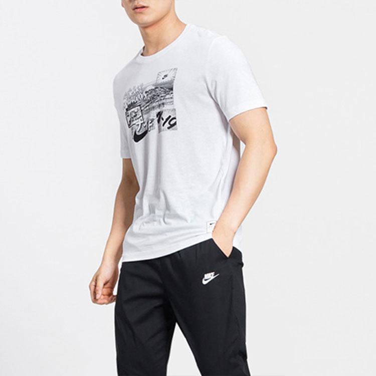 Nike Air Max Comic Fuji Mountain Print Round Neck Short Sleeve T-Shirt Men Tops White BV7584-100