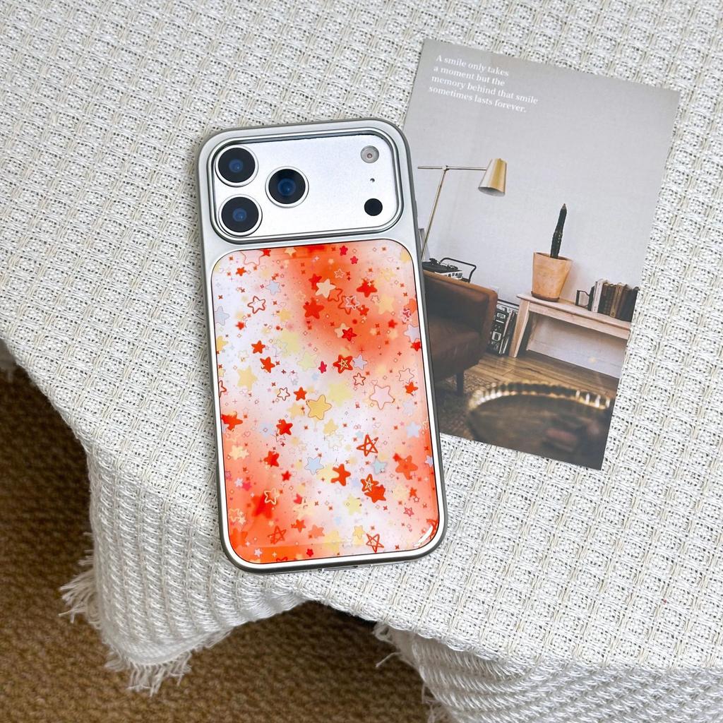 Orange smudged stars, suitable for Apple 17Promax mobile phone case IP16 Epoxy water condensation 15 Korean wind 14 large holes 13