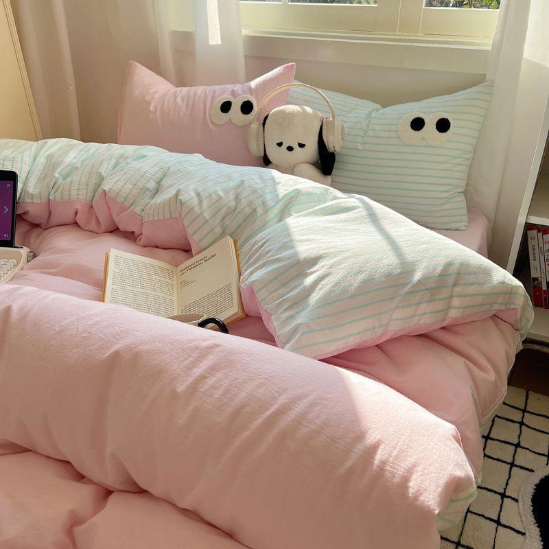 Cotone Lavato Set Letto Quattro Pezzi Vento Mix and Match Lenzuolo Copripiumino Kit Letto Tre Pezzi per Dormitorio