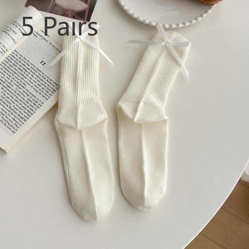 

5 пар женских универсальных носков до середины голени с завязками-бабочками 5 Pairs слоновая кость