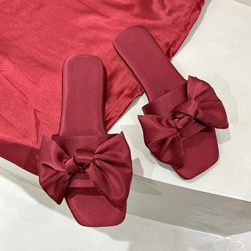 Silk Fabric Bow, Flat Bottomed Slippers, Breathable Casual Women's Shoes, Lightweight Cool Slippers