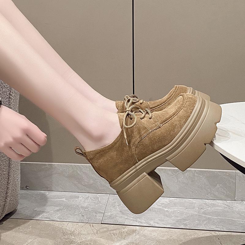 Fashion Spring New Thick Heel Shoes Women's Fashion Round Head Deep Mouth Before Lacing Thick Sole Anti-slip Wear-resistant High Heels