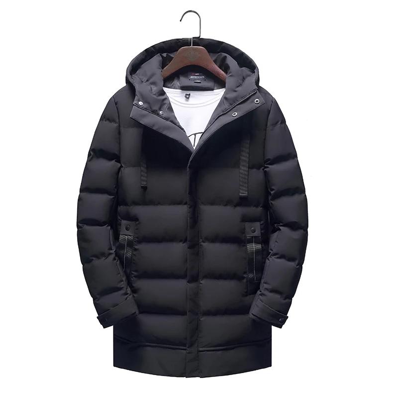 Winter Herren Dicke Warme Kapuzen Baumwolljacke Herren Lässiger Langer Mantel Koreanischer Stil Jugend Baumwollgepolsterter Mantel Normale Passform Übermantel