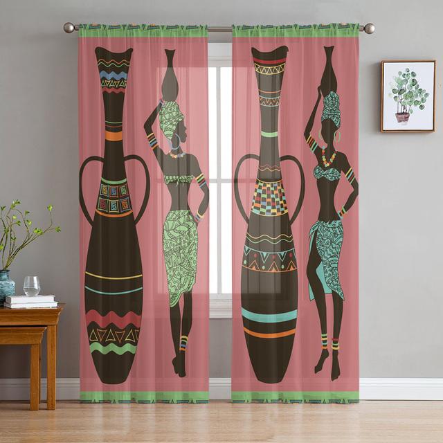 Wüstennacht ethnische afrikanische Frau transparenter Vorhang Wohnzimmer Vorhänge Vorhänge für Schlafzimmer Küche Tüll Vorhänge Fensterbehandlung