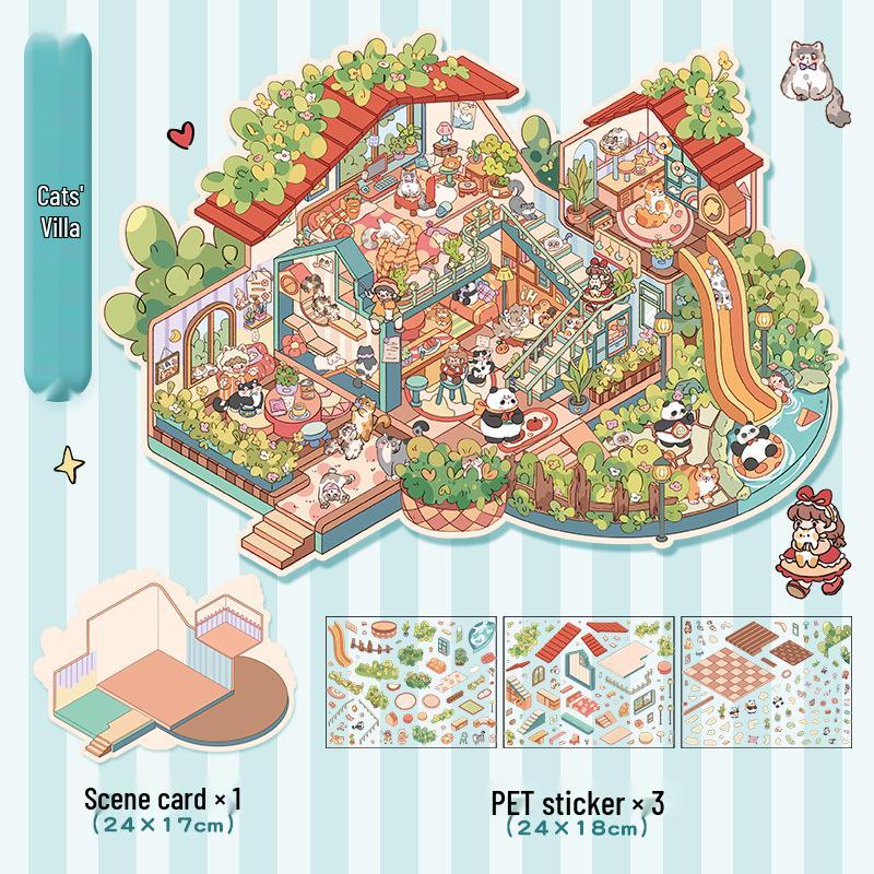Blue 3D Stereo Art Landscaping Sticker - Large Miniature Scene for Journals & DIY