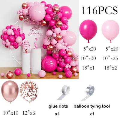 Hot Pink Balloons Garland Pink Rose Gold Confetti Balloon Arch Kit Baby Shower Kid Birthday Party Wedding Anniversary Decoration