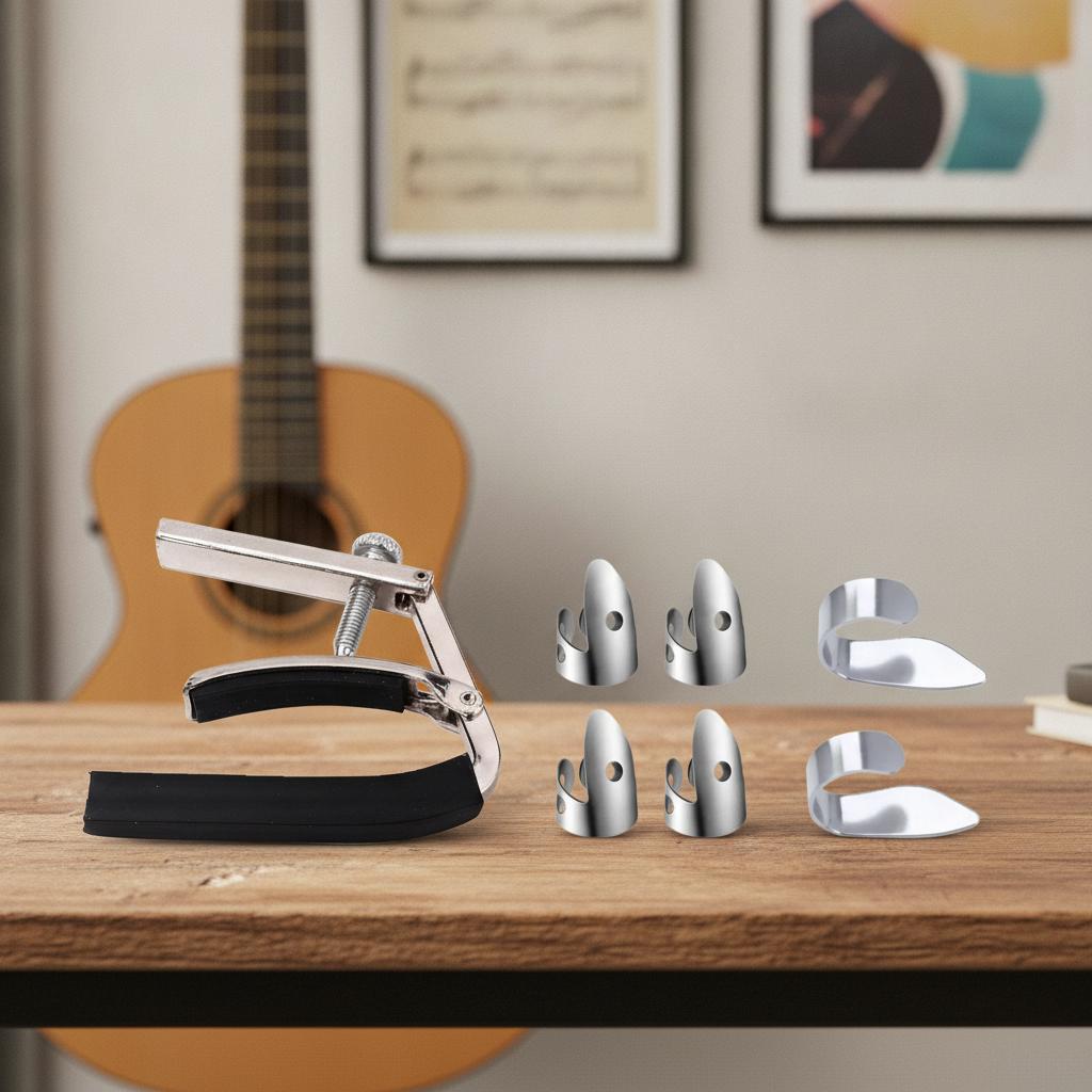 Universal Multi-Function Key Trigger Capo Tune Clamp Steel Finger Picks Set Comfortable Grip