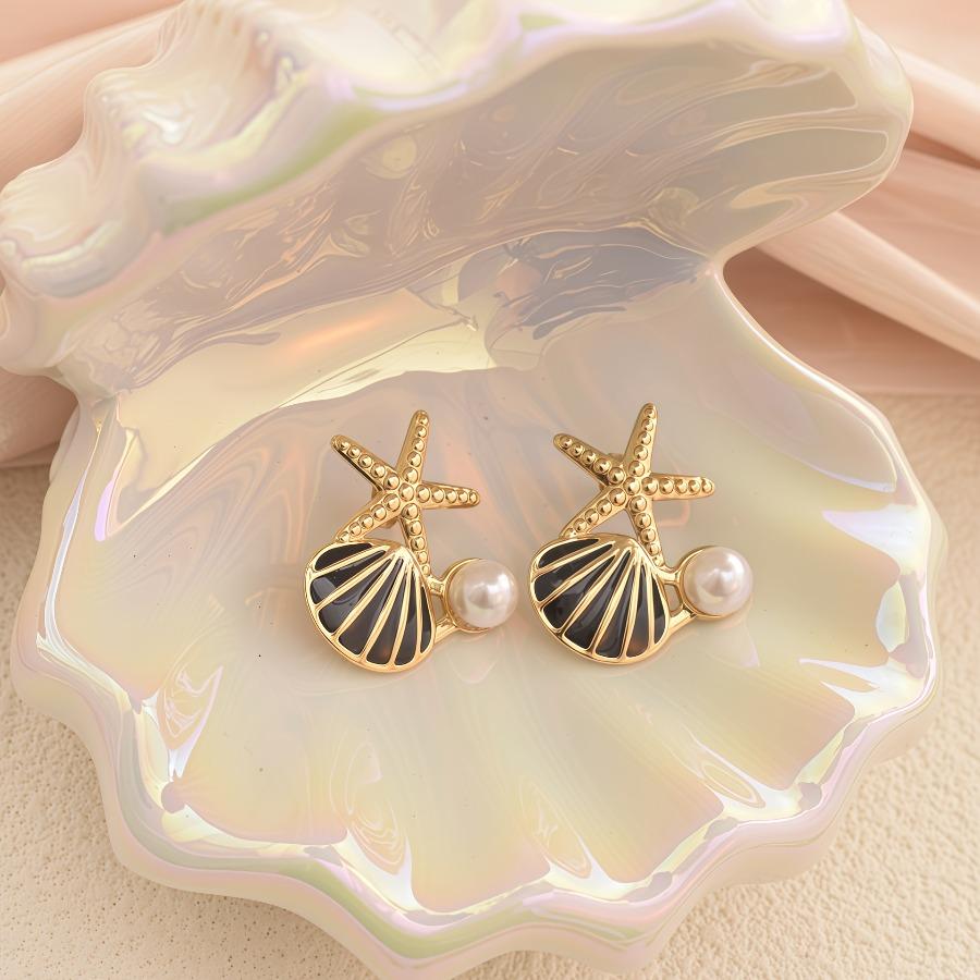 Marine-Themed Stainless Steel Sea, Shell & Earrings - Elegant Nautical Suitable for Daily Wear, Parties, Year-Round Versatile - Shell & Earrings