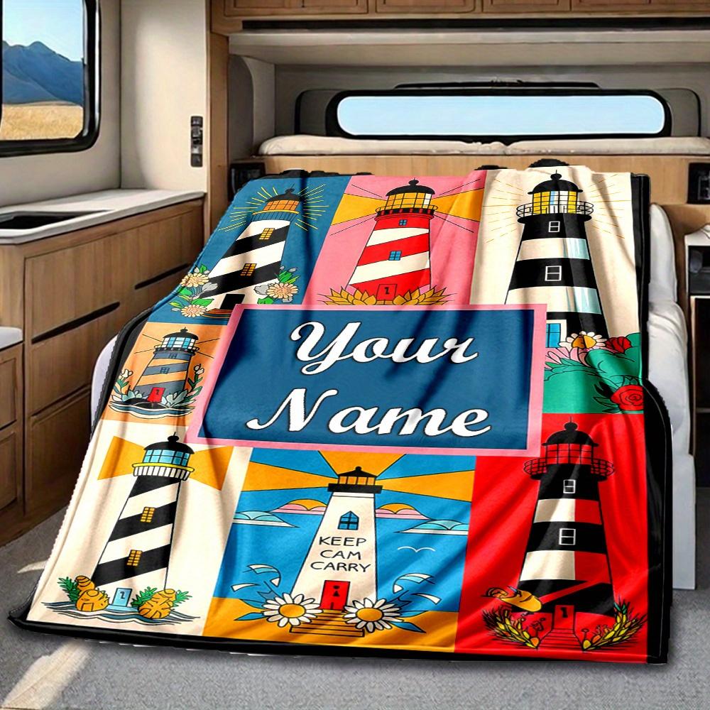 Lighthouse Scenery Blanket Personalized Name Soft Comfortable Stylish Blanket Car Blanket Perfect For Travel Camping Outdoor Home Suitable For All