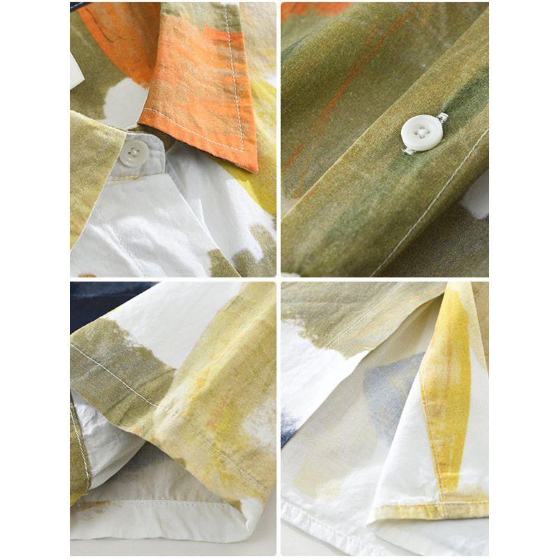 Summer Seaside Japan fashion Full Cotton Short sleeve Shirts Men's Fashion Pu Handsome Youth Graffiti over Print Shirt New