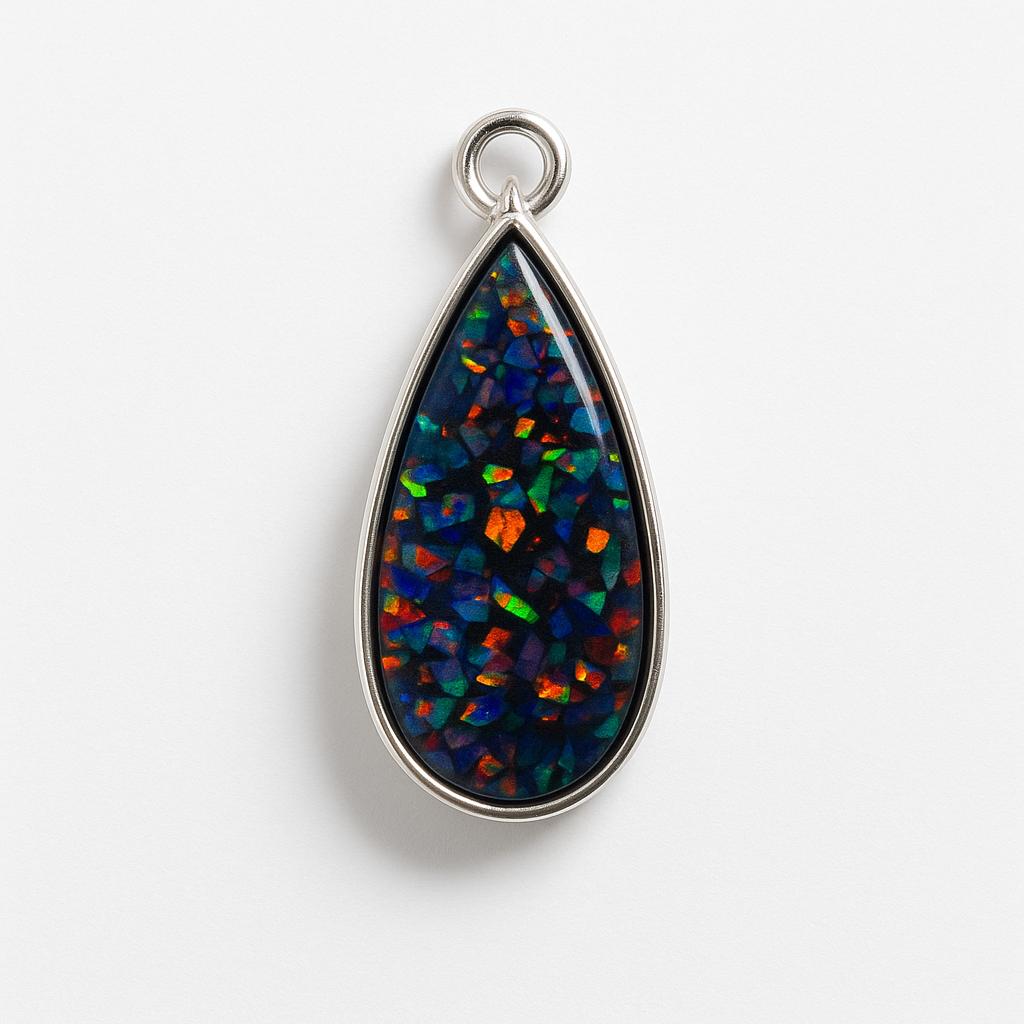 Natural Opal Pendant Multicolor 925 Sterling Silver 22.5 ct Pear Cut October Birthday Birthstone