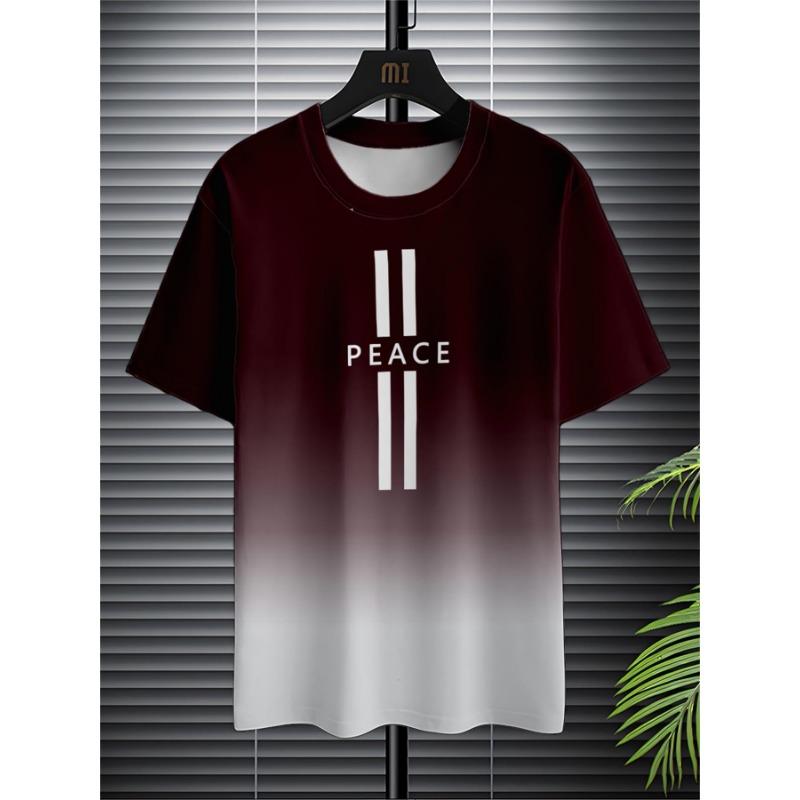 Sommer Rund Hals 3D Gradient Bokstaver Trykk Topp Fasjonable Casual Kortarmede Herre T-skjorter