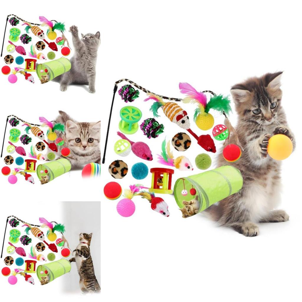 Ultimate Cat Play Set Sisal Ball Cat Wand Cat Tunnel 21 Piece Kit For Curious Cats
