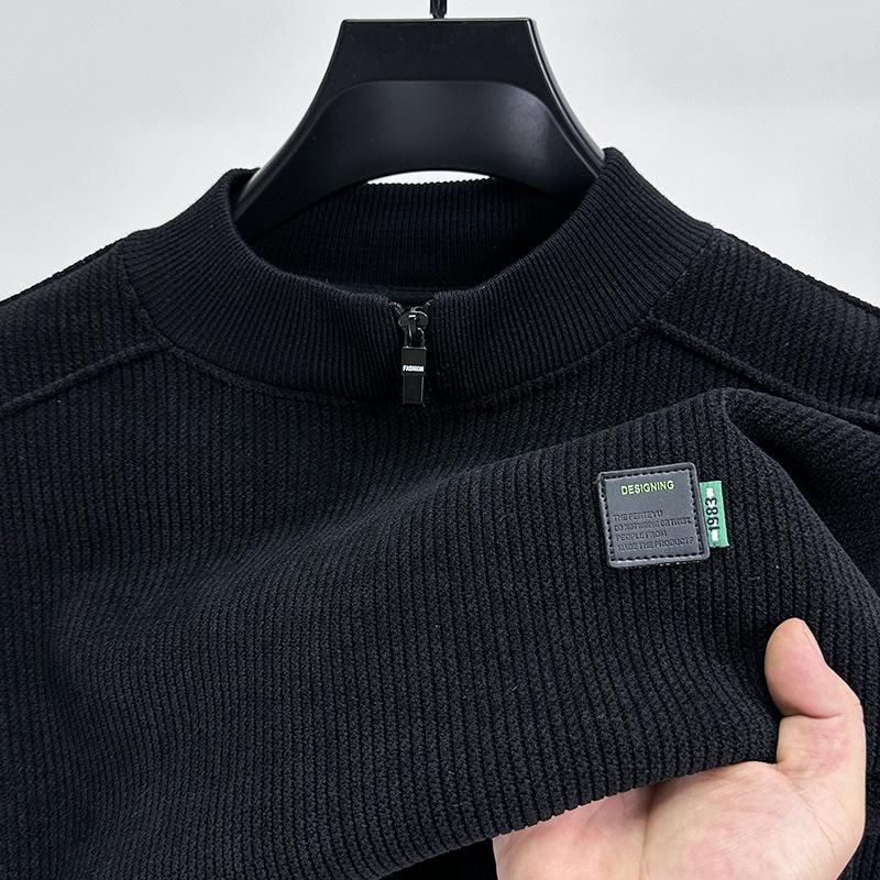 Brand Men's Fleece-Lined Half-Zip Collar Sweatshirt: Autumn & Winter Casual Trendy Warm Pullover Sweater.