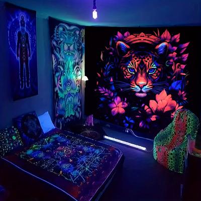 Colorful Forest Lion King Fluorescent Blacklight  Tapestry Wall Tapestry Monster Tapestry Wall Hanging for Bedroom Living Room
