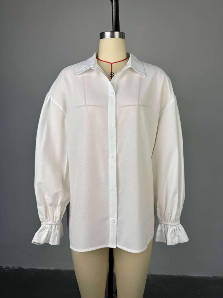 2025 Summer Women's Lapel Long-Sleeve Shirt: European & American Style, Loose Simple Design