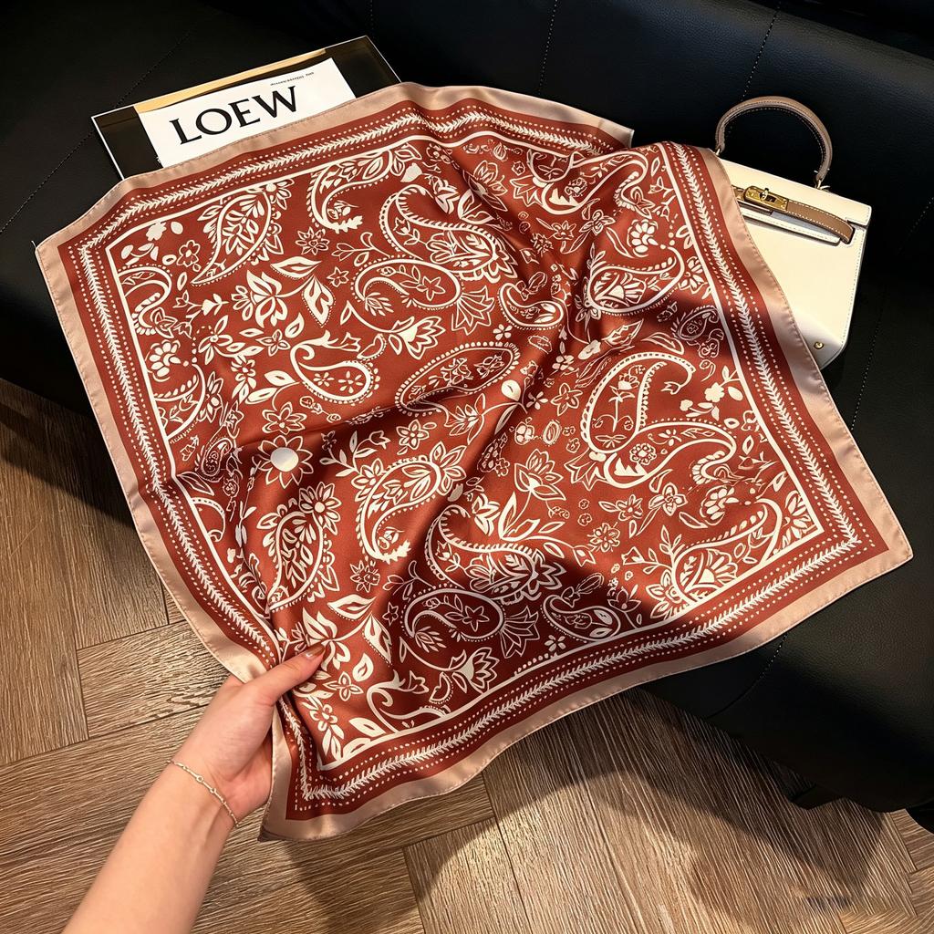 Hong Kong style burgundy printing waist silk scarf belt jeans waist accessories new square scarf fart curtain waist seal