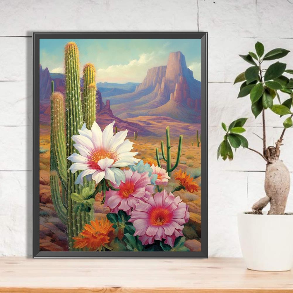 5D DIY Full Round Drill Diamond Painting Desert Cactus Flowers Home Decor