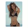 HD Metall Blechschild Wunderschönes Model im Schwarzen Bikini Retro Metall Wandkunst für Strand Poolbereich Dekor x Zoll