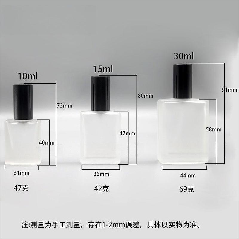 10/15/30ml Flat Square Frosted Glass Perfume Spray, Premium Refillable Travel Atomizer, Viral Essential