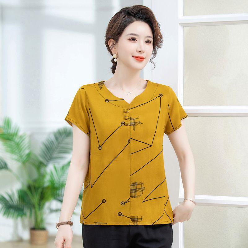 Mom's New Chinese Style Plus Size Loose T-shirt: Stylish Summer Short-Sleeved Top for Middle-Aged Women