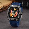 2025 New Hengbolong Diamond Quartz Watch Men's Fashion Koi Pattern with Calendar Silicone Watch with Spot