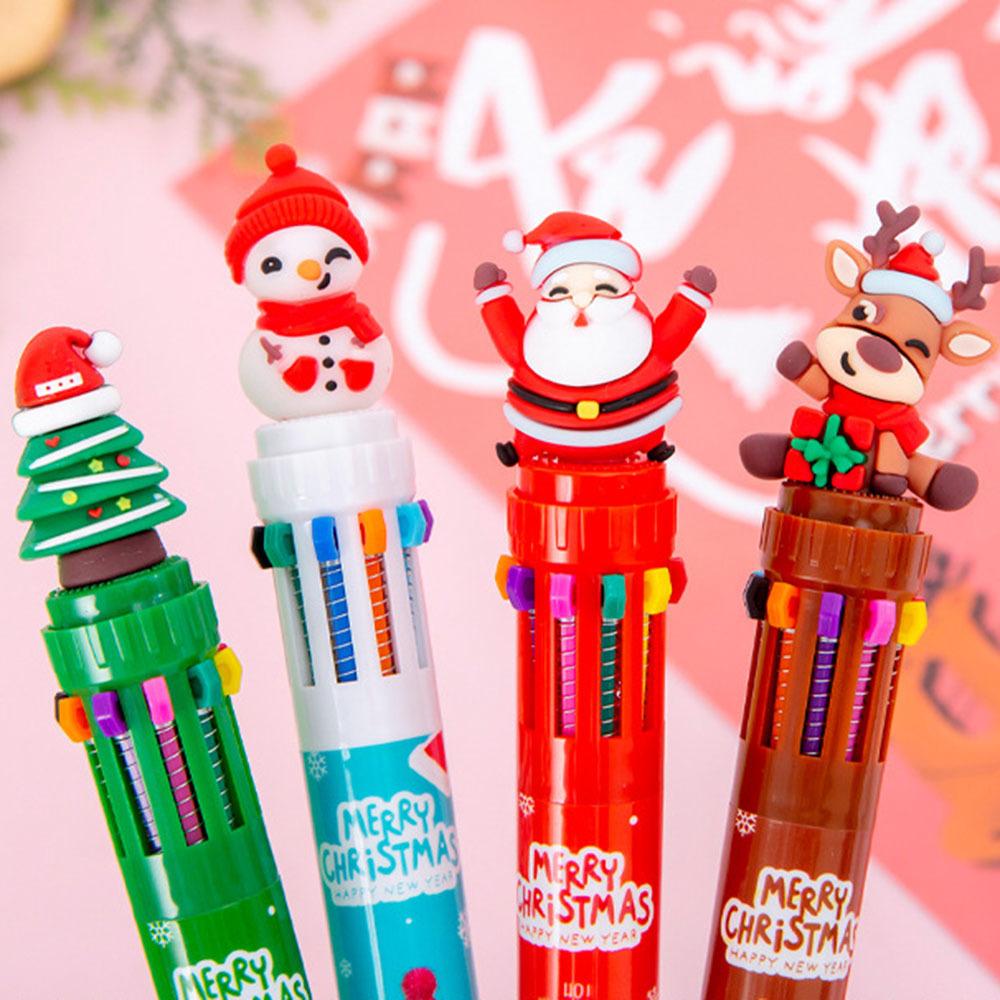 1 Piece Cute Christmas Ballpoint Pen Press Cartoon Reindeer Grandfather Multicolor 10 In 1 Colors Stationery School Office Supply