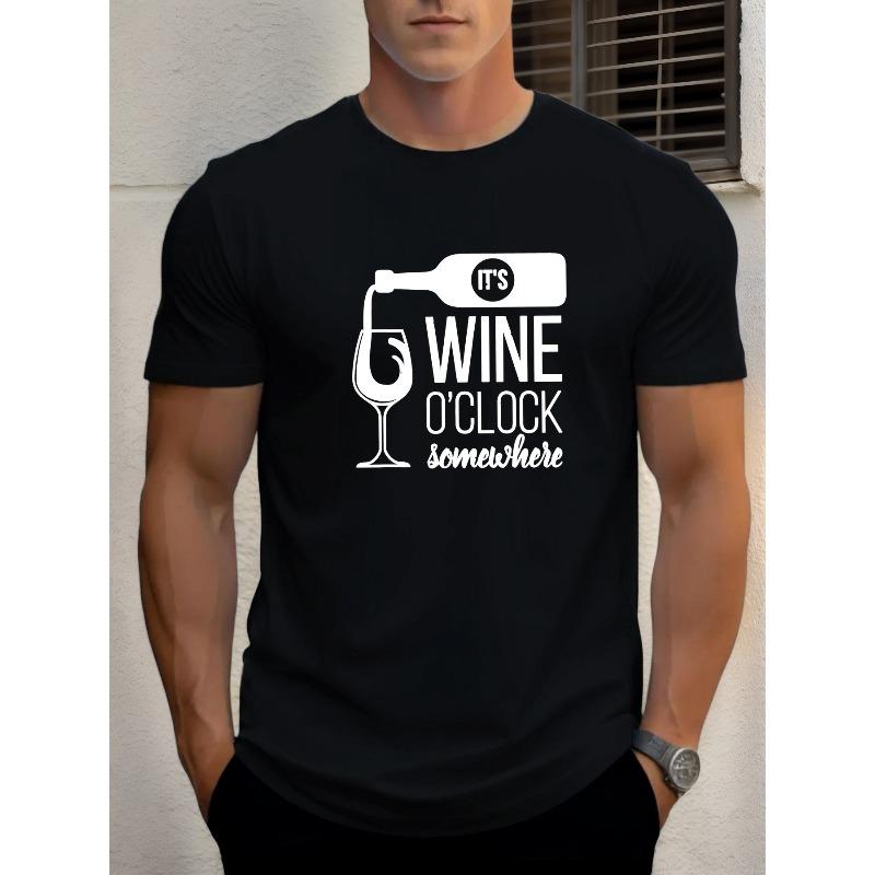 European sizes Men's "'s Wine O'" Graphic Casual T-Shirt - Summer Short Sleeve Round Neck Tee with Wine Glass Design