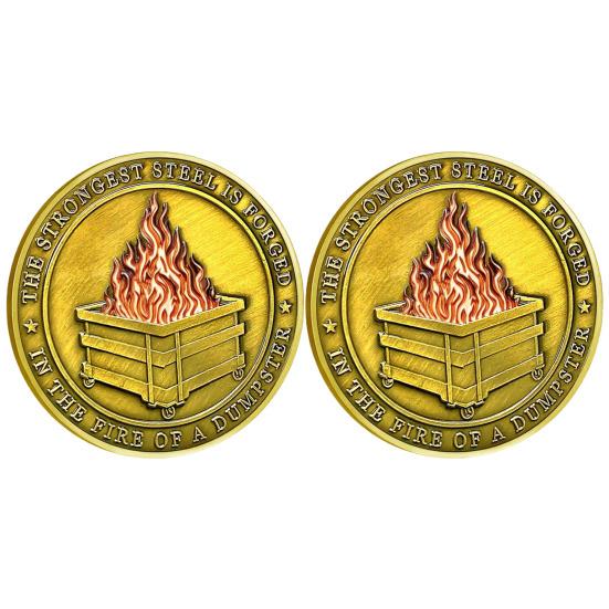 Dumpster Flame Challenge Coin, doppelseitig geschnitzte Metall-Gedenkmedaille, Medaillon, runde Sammelmünze, Dekoration für den Schreibtisch im Homeoffice