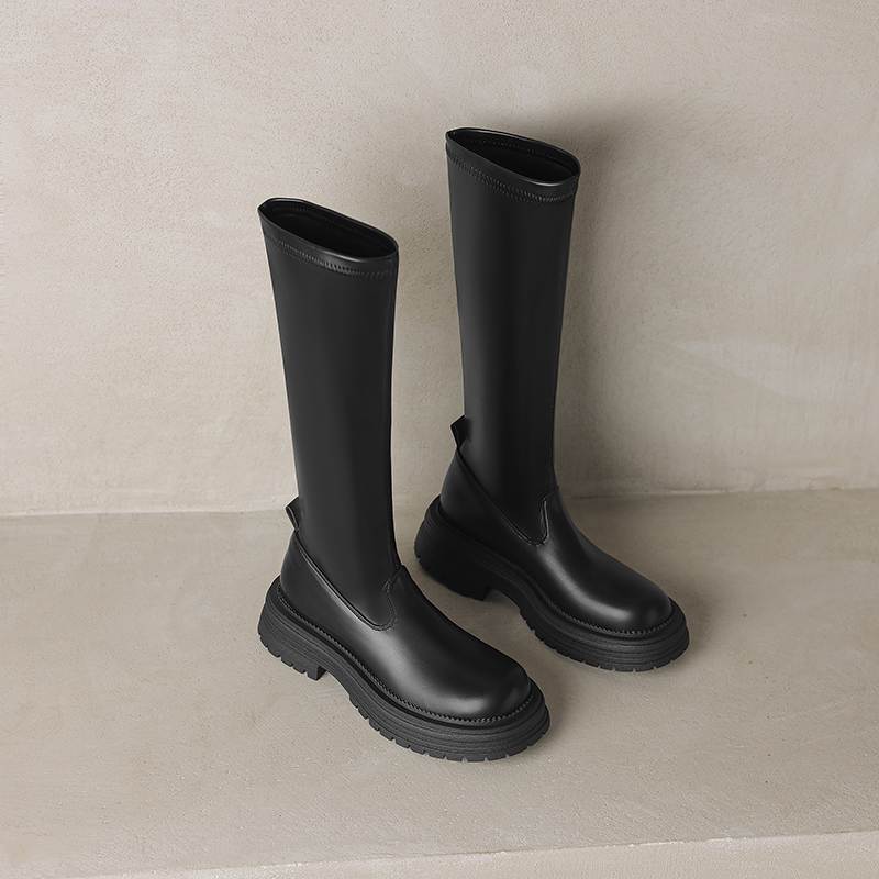 Krazing Pot Microfiber Autumn Winter Shoes Thick Bottom Platform Size 43 Long Boots Zipper Punk Style Thigh High Boots