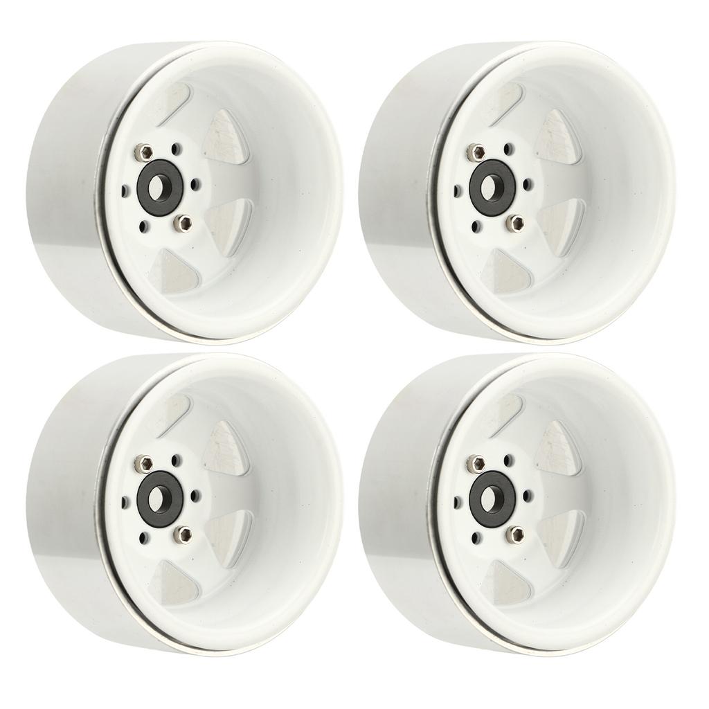 4Pcs Beadlock Wheel Rim Offset ‑8.9mm Metal Deep Dish Hub Wheel Rims for Axial SCX10 90046 1.9 Inch White