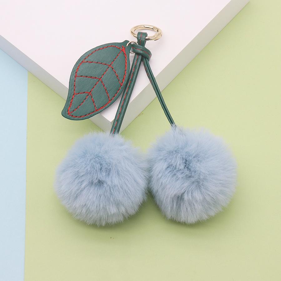 Cherry Plush Fur Ball Keychain for Women - Bag, Backpack, and Car Ornament