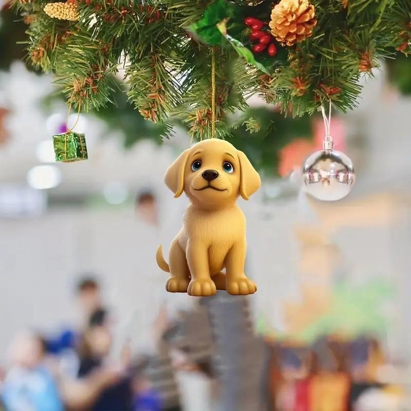 Entzückende 2023 Christmas Dog Serie Acryl Weihnachtsbaum-Schmuckstück Für Auto-Dekoration