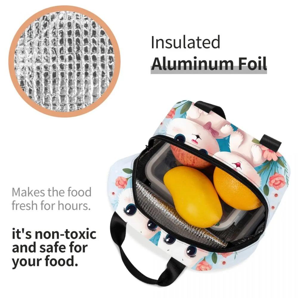 Cute Cartoon Two Little White Rabbits Insulated Lunch Bag for Women Cooler Thermal Food Box Tote Leakproof Lunch Boxes Container