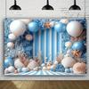 1 2D party background with an ocean theme, decorated in a beach holiday style, featuring shells, starfish and balloons