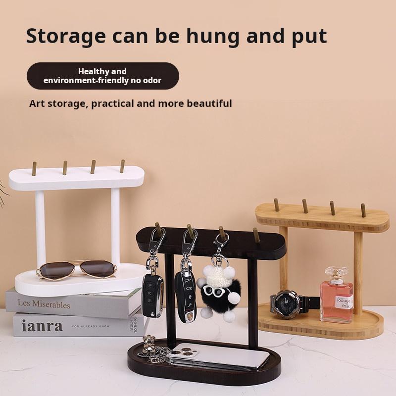 1pcs Wooden Storage Rack Key Holder Solid Wood Tabletop Decorative Storage Can Hold Jewelry Creative Decorative Items