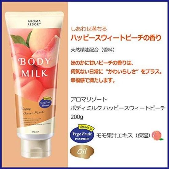 Aroma Resort Body Milk Happy Sweet Peach 200g Vitamin Fruit Jojoba Oil Moisturizing Essential