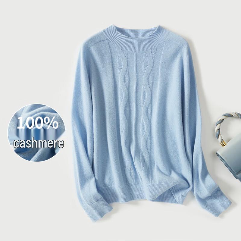 

Women s 100% Cashmere Wavy Semi-High Neck Sweater M