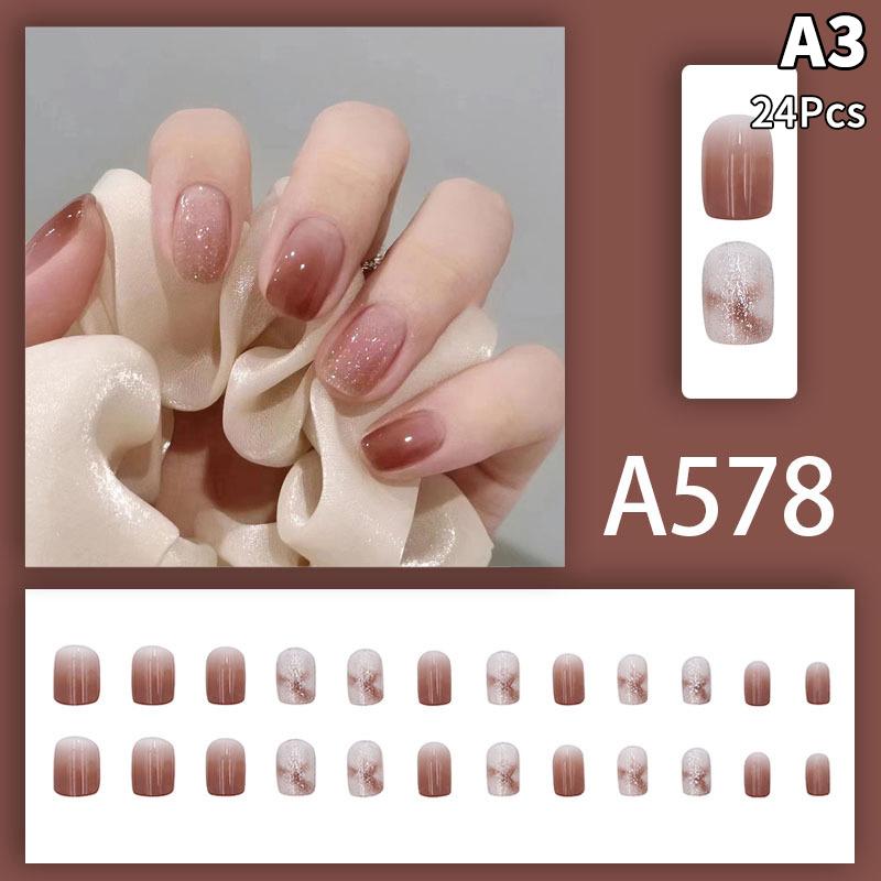24Pcs French Multiple Styles Fake Nails Press On Nails Gel On Painted Reusable Fast Wearable Nail Tips Detachable Full Finished