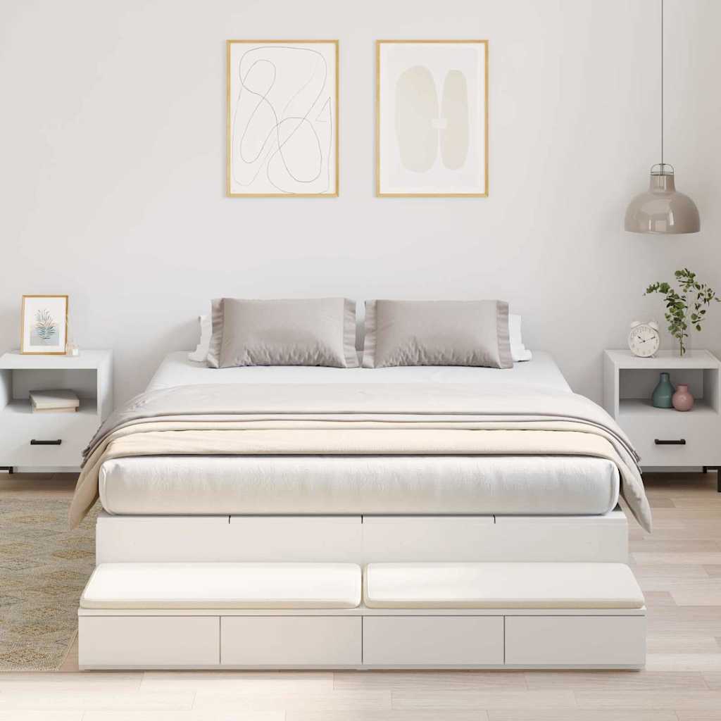 Storage Bed Frame in White 140 cm Particleboard