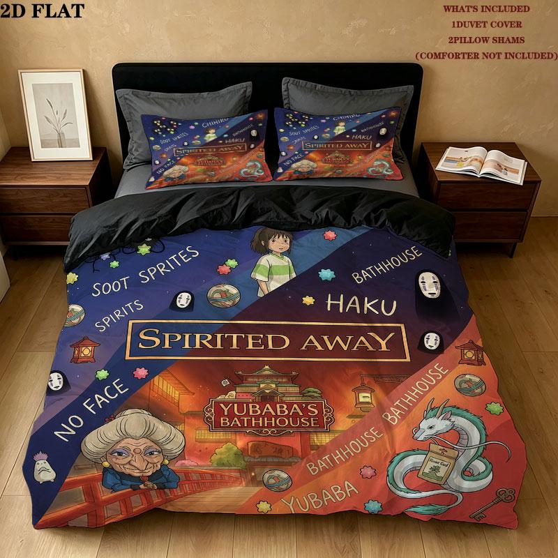 Away Pattern Bedding Quilt Set Quilt Cover Pillowcase Home Birthday Gift(1 * duvet cover + 2 * pillowcase, without core)