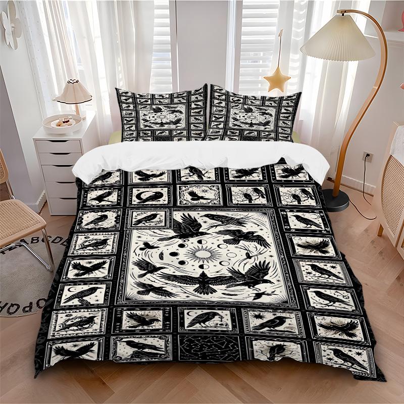 Raven Crow Art Print 3Pcs Bedding Setduvet Cover With 2 Bedropillowcase Home Birthday Gift