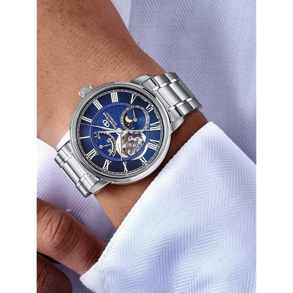 Orient Star Mechanical Moon Phase Automatic Watch M45 F7 Men's Navy Japan Made 2-Year Warranty