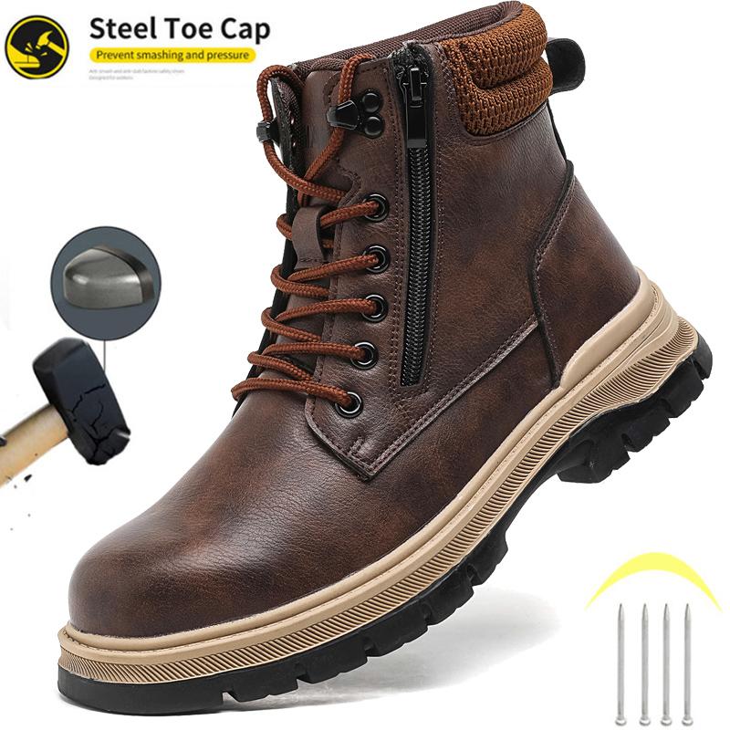 Waterproof Safety Boots Men Indestructible Steel Toe Work Boots Anti-smash Stab-resistant Safety Shoes  Steel Toe Shoes