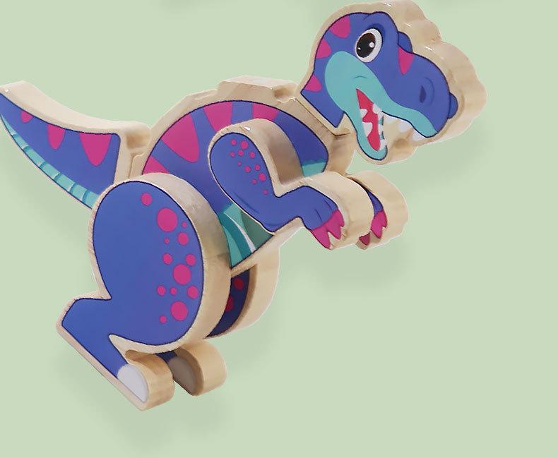 DIY Magnetic Wooden Dinosaur 3D Puzzle Blocks - Educational Toy for Children