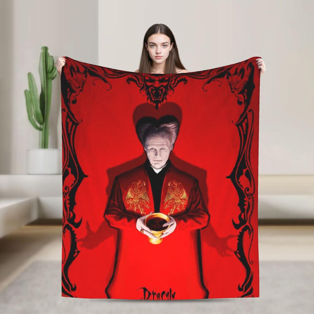 Dracula Halloween Blanket  Warm Aesthetic Plush Throw Blanket For Couch Chair Sofa Bed Travel Flannel Bedspread Bed Cover